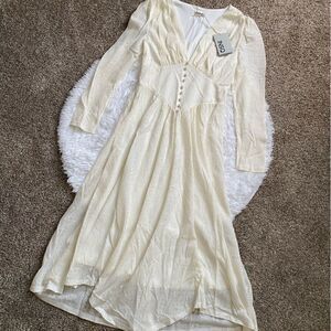 JNSQ Dress Cream Long Sleeve Wool Blend‎ Maxi Cottage Core Farmhouse Prairie 6
